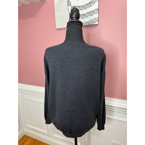 Fuzzi Virgin Wool Mixed Media Sweater in Gray Small Long Sleeve Sequins Knit - Picture 6 of 10